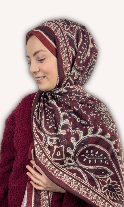 Etro Desen Pamuklu Bordo Şal