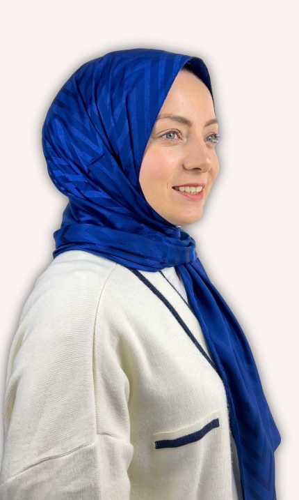 Zikzak Desen Mavi Jakar Şal