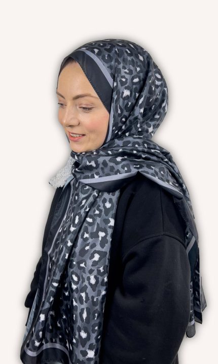 Leopar Vual İpek Gri Şal